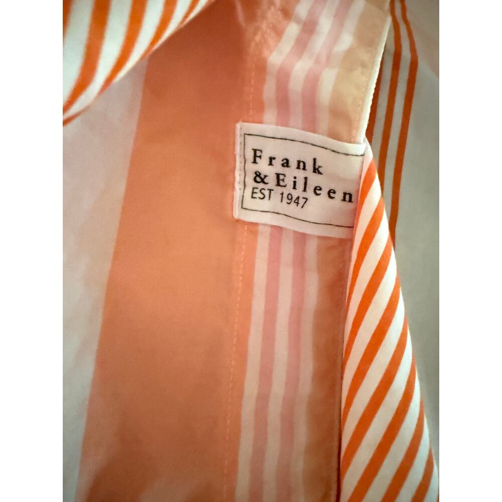 Frank & Eileen Eileen Italian Cotton Button Front Shirt L Pink Orange Stripe - Picture 5 of 7